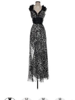 BCBGMaxAzria Black and White Leopard Print V-Neck Maxi Dress